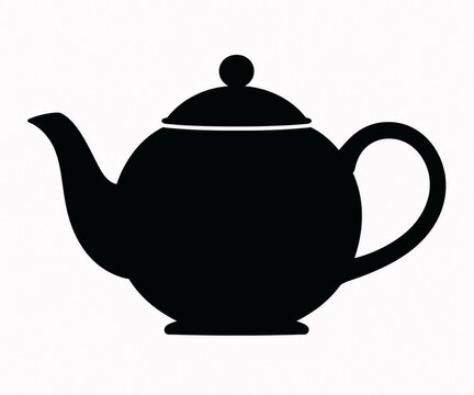 Classic black silhouette of a ceramic teapot isolated on white background