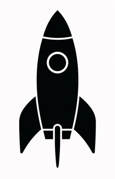 Black silhouette of a rocket ship vector graphic icon isolated on white background