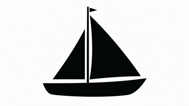 Black silhouette of a sailboat with masts and sails isolated on white background