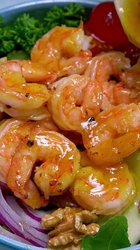 cocinando camarones en ensalda