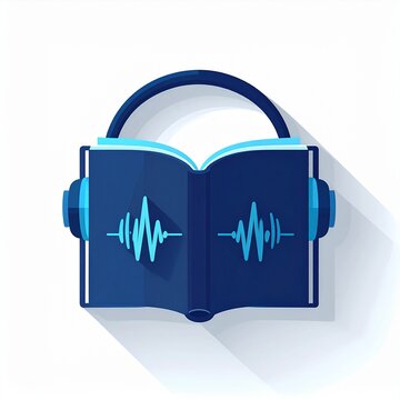 Audiobook Icon Open Book Sound Waves Headphones Flat Vector Design
