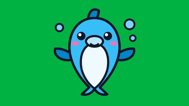 Cute blue dolphin animation vector illustration on green background