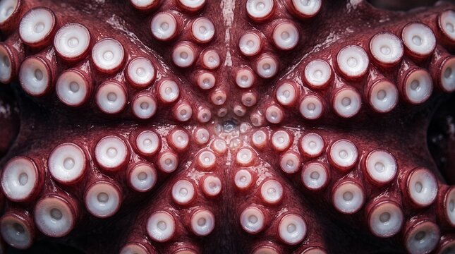 Macro View of Fresh Octopus Tentacle Suckers Pattern