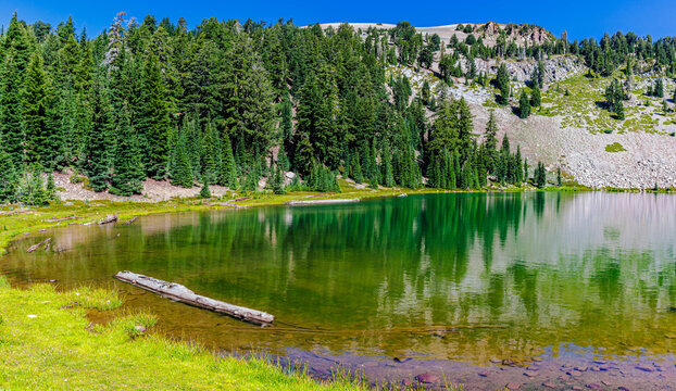 Eagle Peak Reflection on Emerald Lake, Lassen Volcanic National Park, California, USA