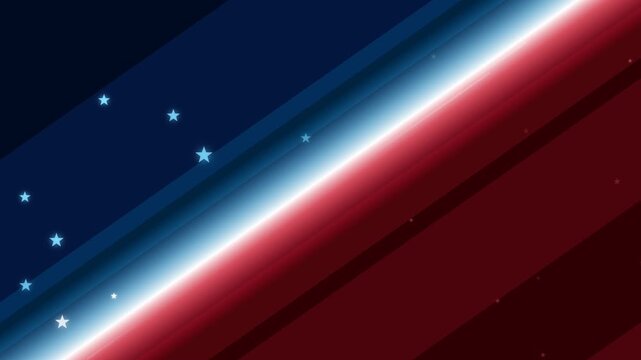Abstract glowing patriotic wave of red, white, and blue light with floating stars. This seamless motion graphic loop is perfect for USA election and 4th of July videos.