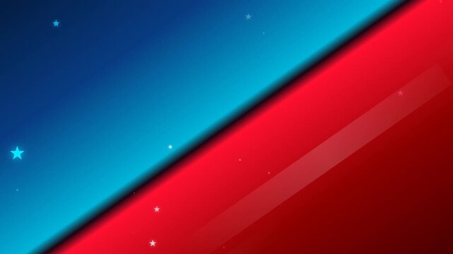 Diagonal red and blue background with floating stars and parallax effect. This seamless motion graphic loop is perfect for USA presidential election debate video designs.