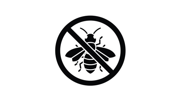 Warning sign showing a crossed out bee silhouette symbolizing pest control and no stinging insects.