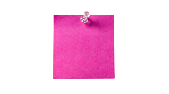 A single pink sticky note pinned to a white background.