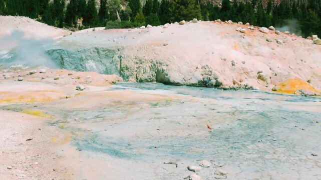 Boiling Cauldron of Blue Water on The Bumpass Hell Trail, Lassen Volcanic National Park, California, USA