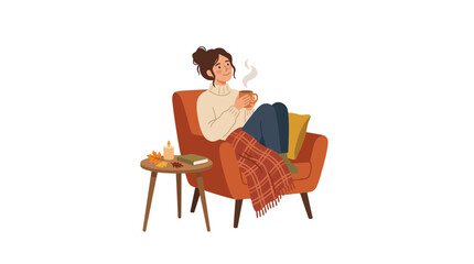 Fototapeta premium Cozy Woman Enjoying Warm Drink in Armchair