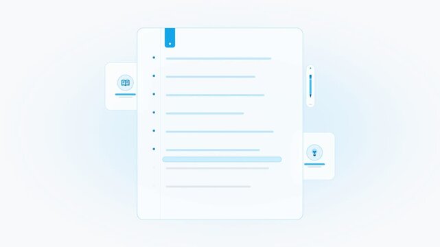 Digital notebook interface with bulleted list appearing on screen. 4K Video