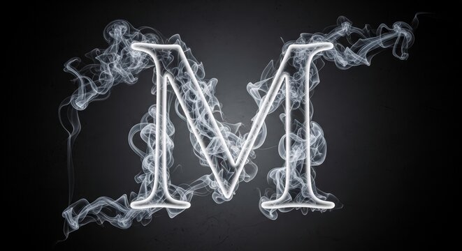 An ethereal capital letter M formed from wisps of white smoke against a dark background.