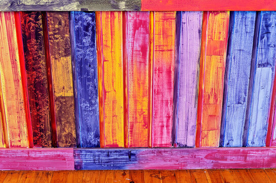 Brightly Colored Textural Timber Wall