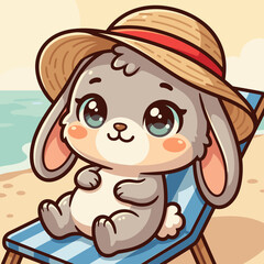 Naklejka premium Bunny Character Relaxing on Beach Chair Perfect for Summer Product Promotions