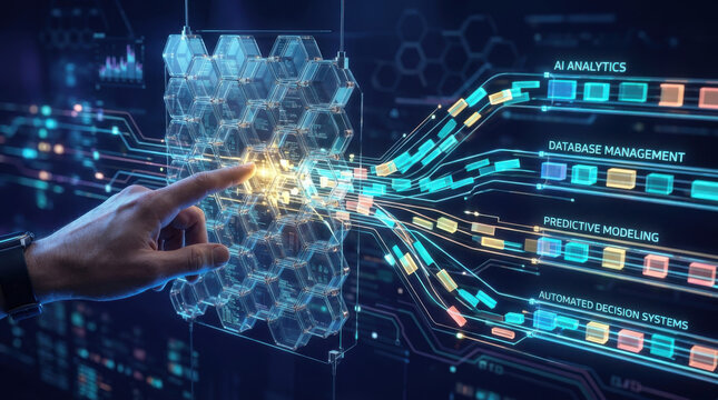 Predictive modeling digital interface routing automated decision systems and database management streams accessed by business user