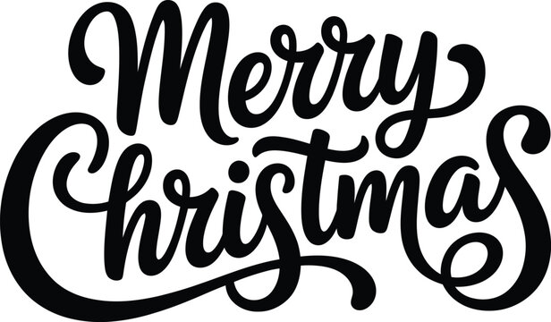Merry Christmas typography lettering design featuring bold black handwritten script isolated on white background