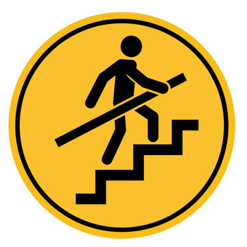 industrial safety mandatory sign vector illustration featuring a safety instruction notice for using stairs with handrails