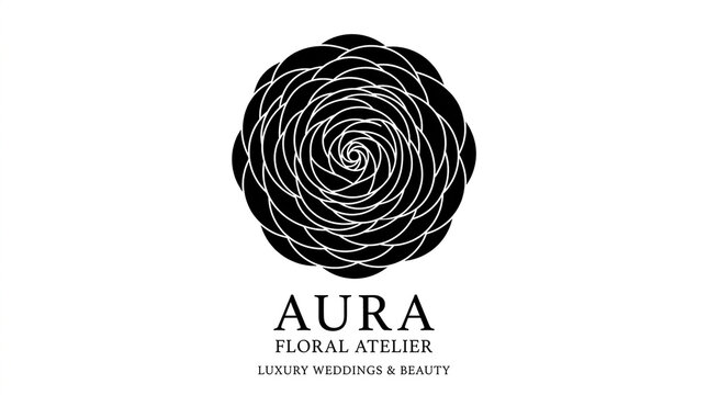 Minimalist black and white ranunculus flower logo design