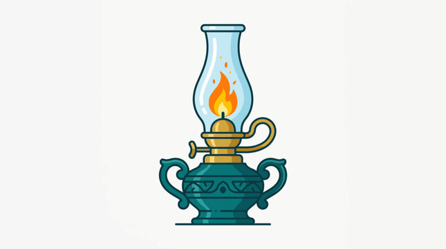 Vintage oil lamp with flame illustration