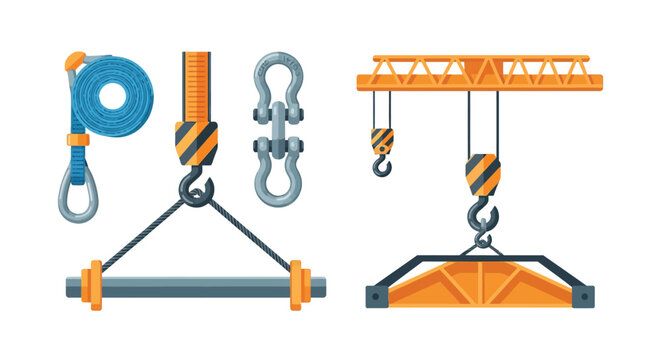 Industrial Heavy Lifting Equipment and Crane Hook Vector Icons Set