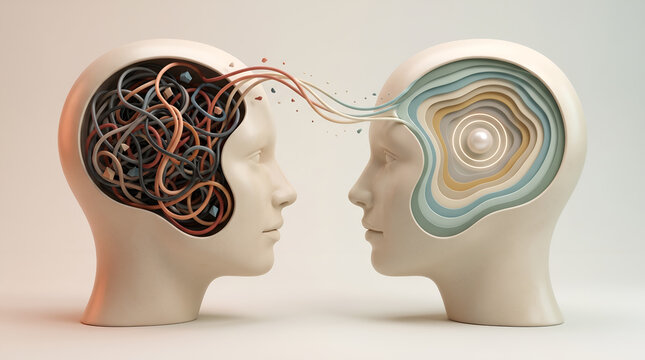 3D abstract cognitive therapy transformation from mental overload to clarity