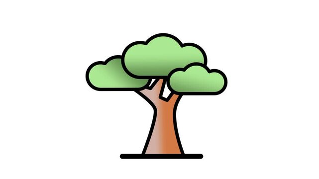 White banner showing a simple cartoon tree icon with a rounded fluffy green leafy top and a slightly curved brown trunk above a black stripe below