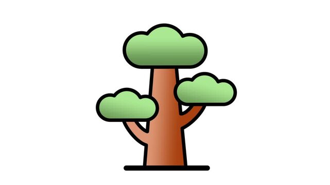 White banner showing a leafy green tree icon with a thick brown trunk and three overlapping rounded clusters of foliage above a black stripe below