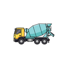 Fototapeta premium Concrete Mixer Truck Illustration, Yellow Cab and Blue Drum Industrial Vector