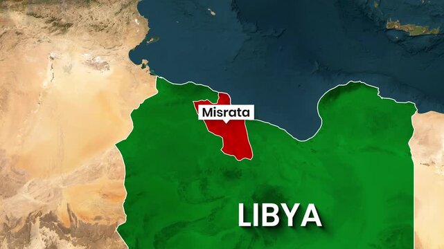 Animated map footage showing the Misrata region within Libya motion clip