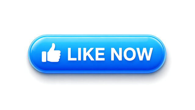 A glossy blue web button featuring a white thumbs up icon and the text LIKE NOW.