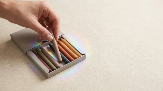 Hand holding a box of colored pencils to visualize product portfolio rationalization and clarity in offerings