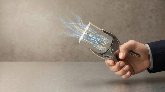 Hand holding scissors symbolizing the release of working capital and freeing up business resources for growth