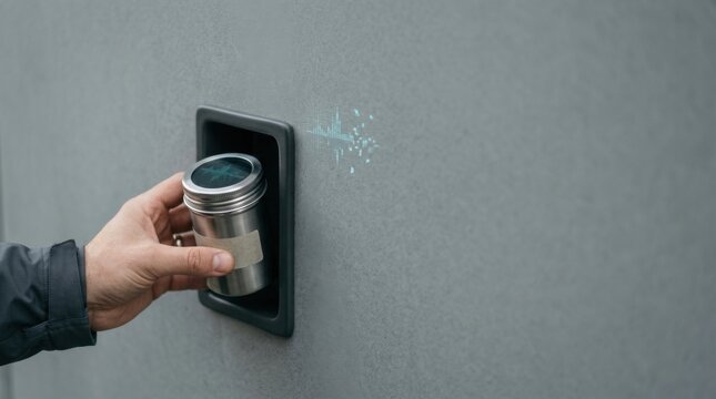 Person's hand holding coffee cup visualizing data backup preserving secure copy to restore what is lost