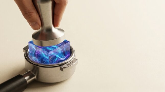 Hand holding a metal object depicting ai quality control and ensuring generated output meets defined production standards