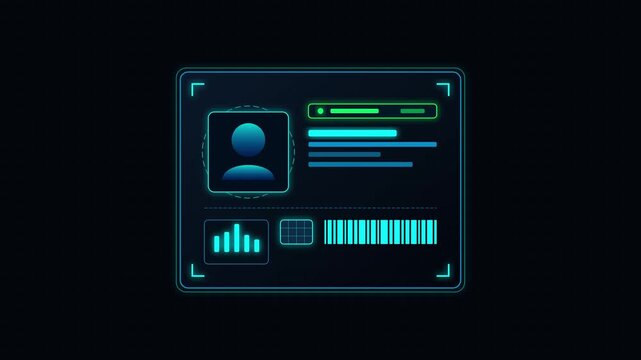 Futuristic HUD user interface dashboard animation, neon blue data screen panels, sci‑fi UI for apps and tech presentations