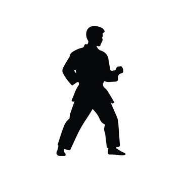 Black Karate Athlete Silhouette vector on white background