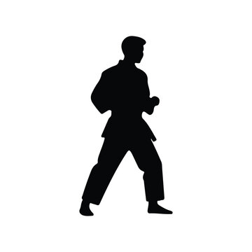 Black Karate Athlete Silhouette vector on white background