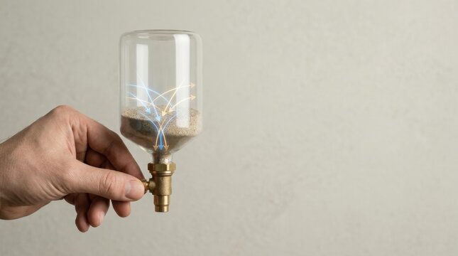Person holding glass full of sand illustrating resource scarcity and management of finite physical reserves over time