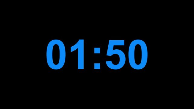 Abstract neon LED timer for 2 minutes countdown with reflection count animation on a black screen. Neon orange digital number clock with reflection.