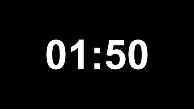 Abstract neon LED timer for 2 minutes countdown with reflection count animation on a black screen. Neon orange digital number clock with reflection.