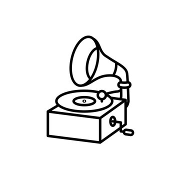 Vintage gramophone phonograph record player line art icon