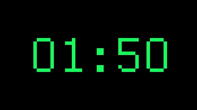 A bright green background serves as the backdrop for a minimalist white analog clock face with clear white tick marks for hours and minutes and two white hands indicating the time of approximately