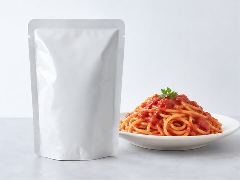 トマトパスタと無地食品パウチのパッケージ素材