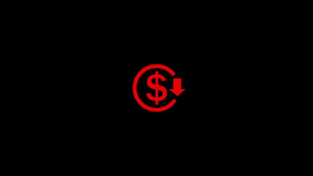 Dollar Currency Symbol with Downward Arrow Icon, Blue Financial Loss, Decrease, Price Drop and Money Reduction Concept