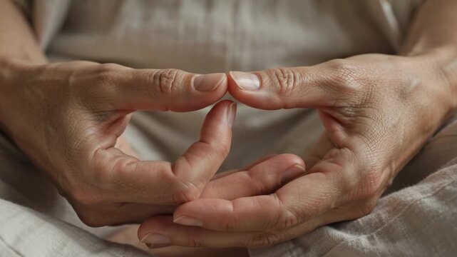 Close up of hands in a meditative mudra gesture for mindfulness and spiritual peace