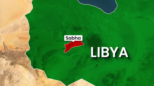Animated map clip highlighting Sabha region within Libya nation