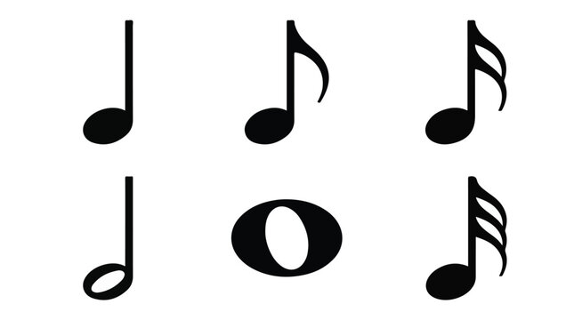 A set of various music notes silhouette vector illustration on a white background
