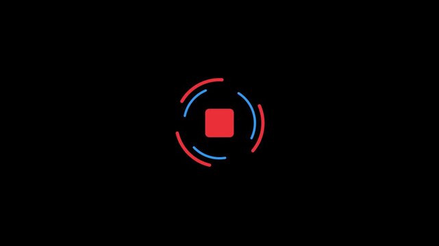 Long SEO Title: Sci-Fi Hi-Tech Dual Counter Rotating HUD Circular Arcs Stop Button Animation 6 Seconds Loop on Alpha Channel 4K