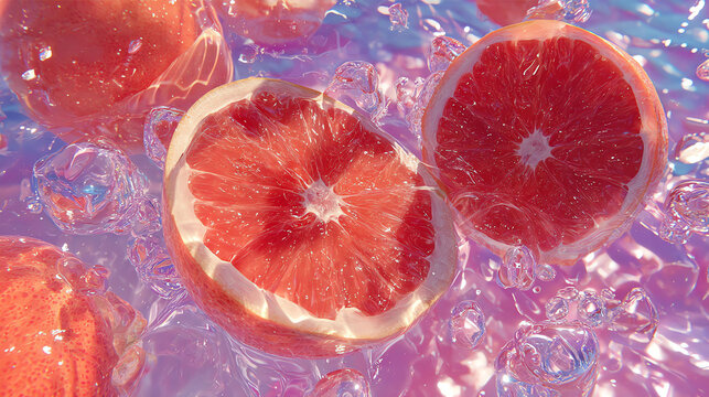 Juicy Grapefruit Slices with Ice and Water