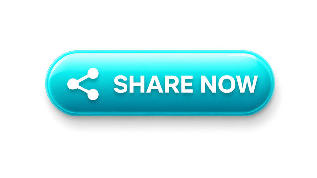 Cyan glossy digital button with a white share icon and the text share now.
